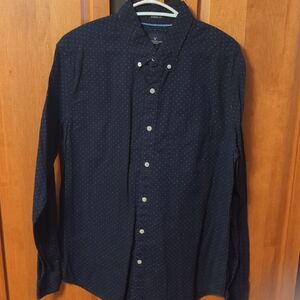 American Eagle Outfitters Dark Blue Polka Dot Shirt